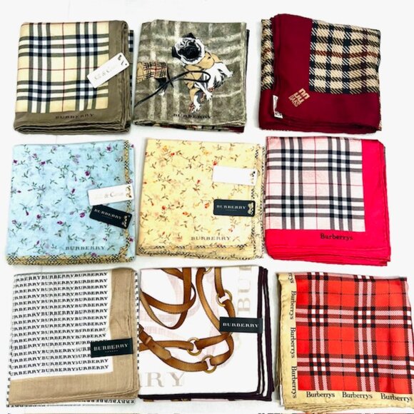 New Tag on  Burberry Miniscarf  23" Cotton Silk Light Yellow Red Floral Nova(52) - Picture 12 of 13